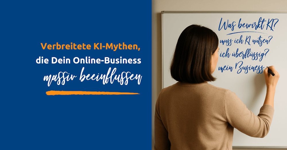 Frau am Whiteboard notiert Fragen zu KI im Business